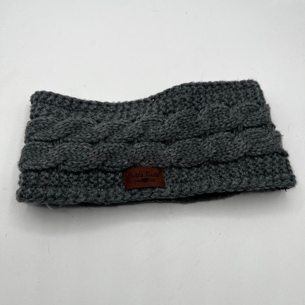 Britt's Knits Fur Lined Gray Cable Knit Ear Warmer